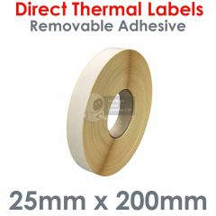 25mm x 200mm labels removable adhesive direct thermal