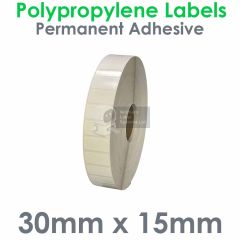 30mm x 15mm Gloss White Polypropylene Labels