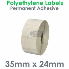 35mm x 24mm polyethylene labels on 25mm core