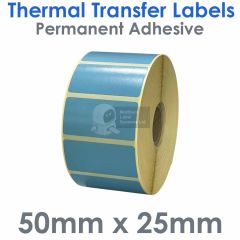 Blue labels 50mm x 25mm thermal transfer
