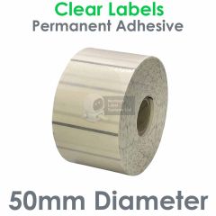Clear labels 50mm diameter round polypropylene on roll