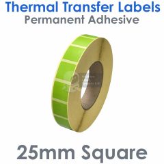 Green 25mm x 25mm Square Thermal Transfer Labels