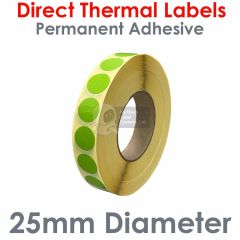 Green direct thermal labels 25mm diameter