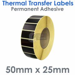 Black 50mm x 25mm thermal transfer labels
