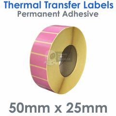 Pink 50mm x 25mm thermal transfer labels