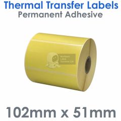 Pale yellow 102mm x 51mm labels thermal transfer
