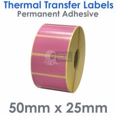 Pink labels 50mm x 25mm thermal transfer