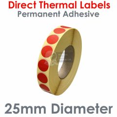 25mm Diameter Red Direct Thermal Labels