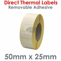 Removable labels 50mm x 25mm direct thermal low tack adhesive