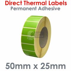 Green direct thermal labels 50mm x 25mm
