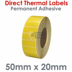 Yellow direct thermal labels 50mm x 20mm